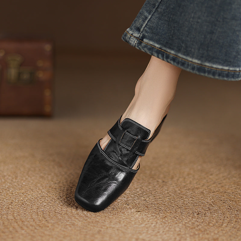 Mule in vera pelle con tacco basso