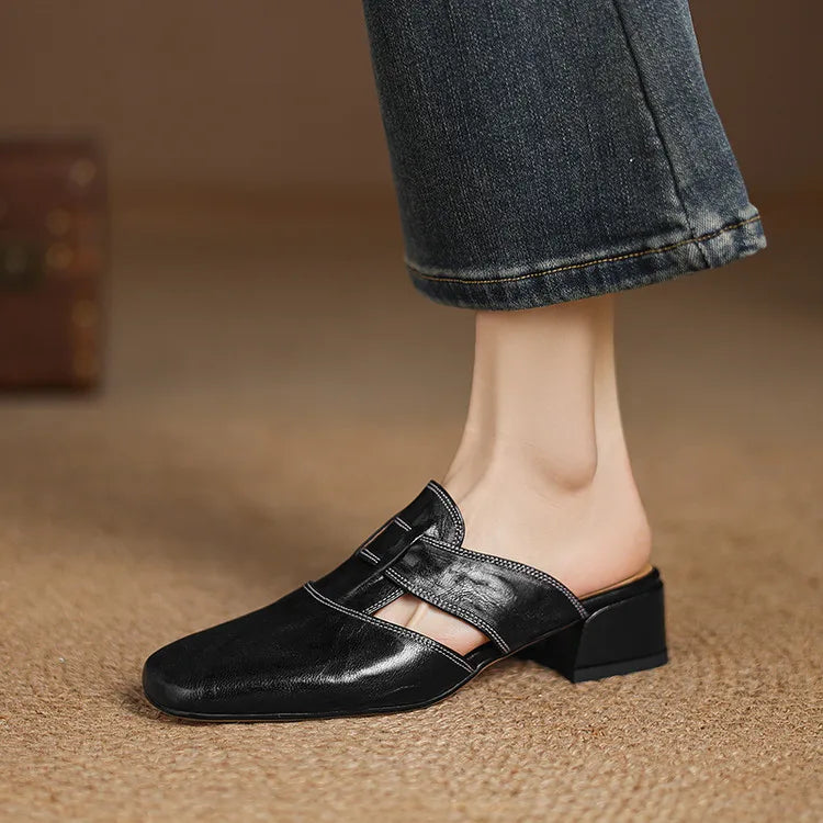 Mule in vera pelle con tacco basso