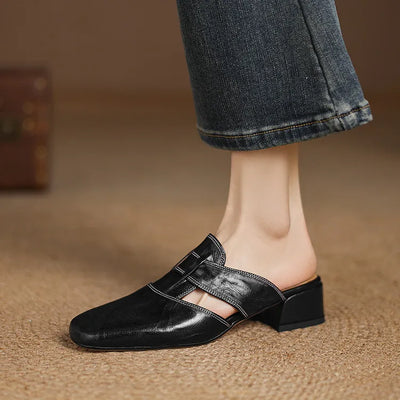 Mule in vera pelle con tacco basso