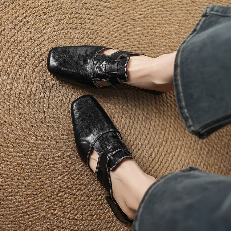 Mule in vera pelle con tacco basso